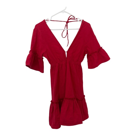 Billabong 100% cotton low V-Neck Ruffle hem lovers wish open back Dress size S - Picture 3 of 12